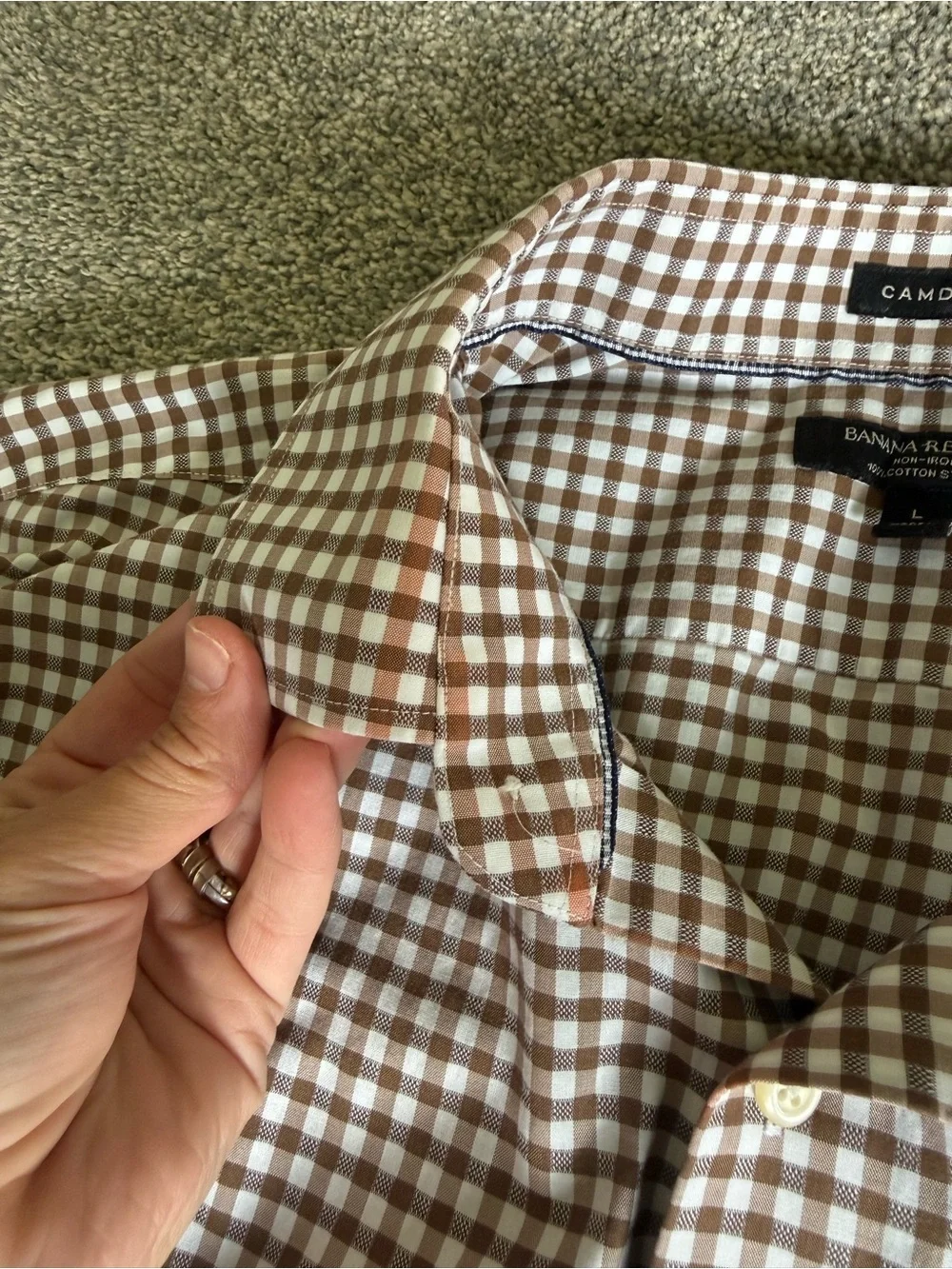 Banana Republic Men’s Collared Dress Shirt Camden Fit Large Brown/White